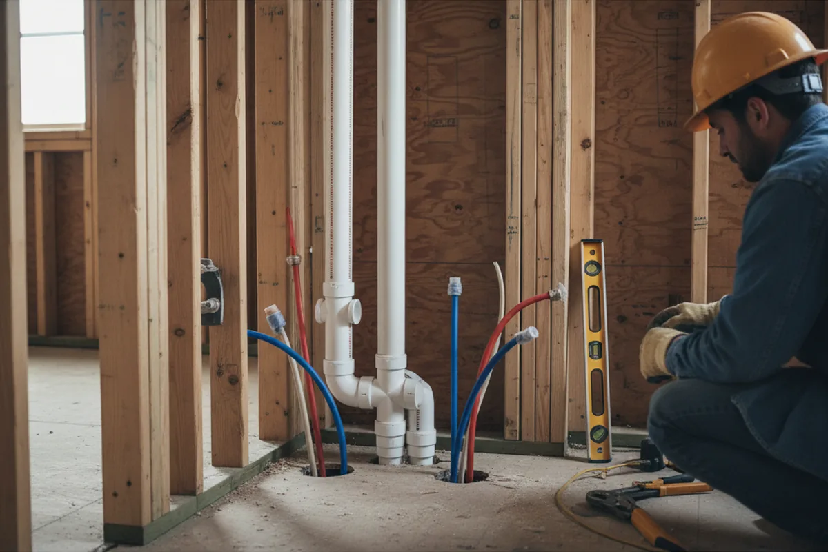 Drain and supply rough-in during Sump Pump Repair in Frisco